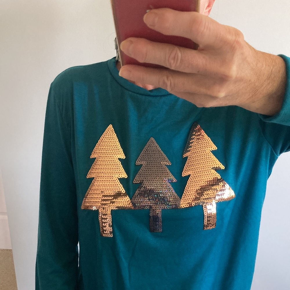 Sequin Pine Tree, Long Sleeve Top - Picture 3 of 8